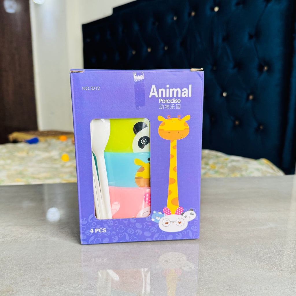 4 Pcs Kids Bowl Set with 4 Spoons | Food Grade, Fun Animated Designs